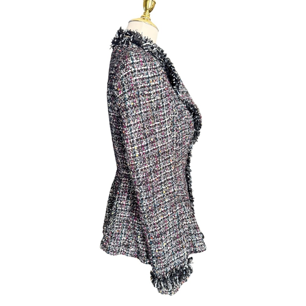McGinn Nordstrom Metallic Tweed Fringe Asymmetrical Blazer Jacket Womens 4 - Picture 8 of 16